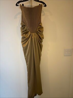 Strapless Draped Maxi Dress in Olive Gold